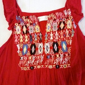 Red Embroidered Sleeveless Top Sz Small Cotton
